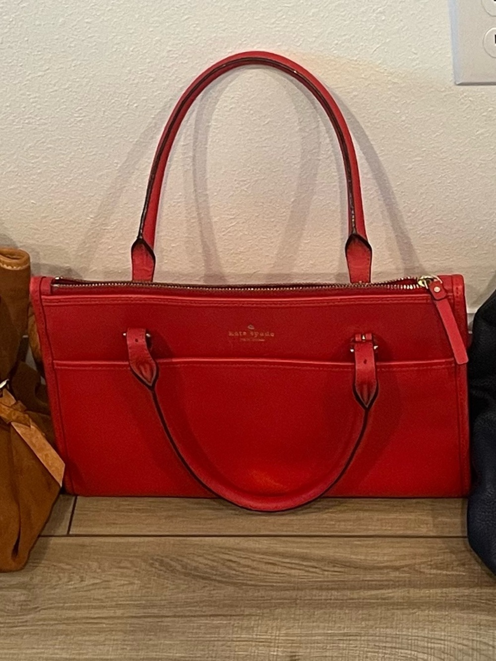 kate spade Red Leather Tote with Top Handles